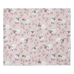 Counting sheep on cotton candy pink duvet cover