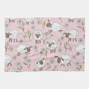 Counting sheep on cotton candy pink kitchen towel