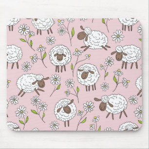 Counting sheep on cotton candy pink mouse pad