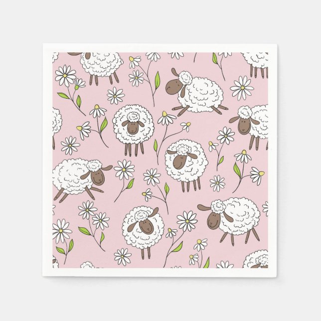 Counting sheep on cotton candy pink napkins (Front)