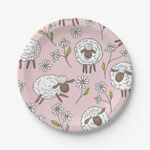 Counting sheep on cotton candy pink paper plates