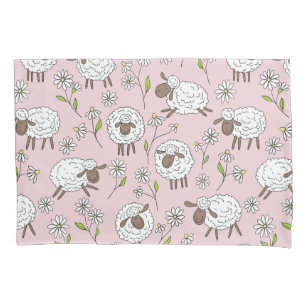 Counting sheep on cotton candy pink pillow case