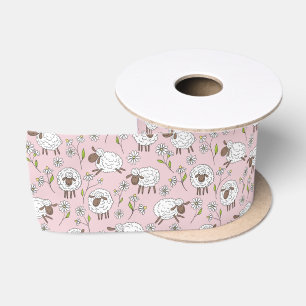 Counting sheep on cotton candy pink satin ribbon