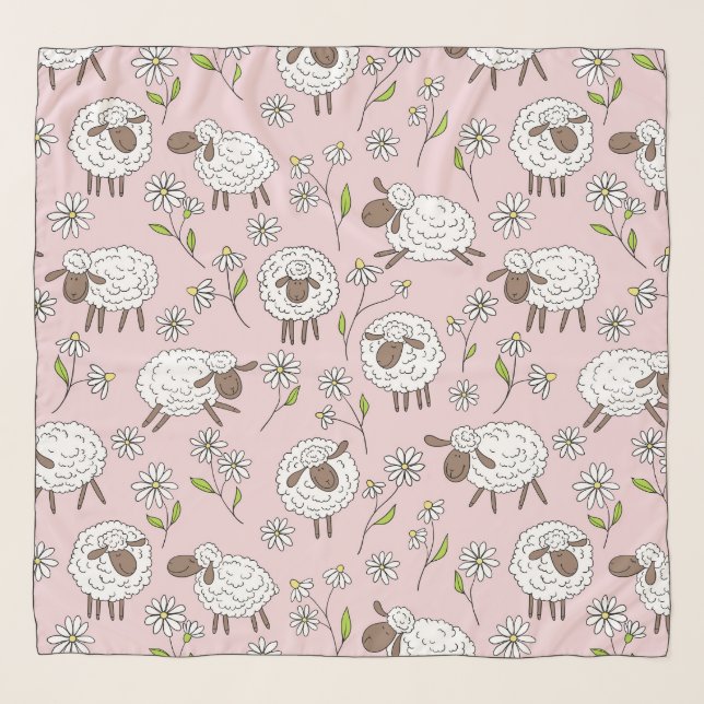 Counting sheep on cotton candy pink scarf (Front)
