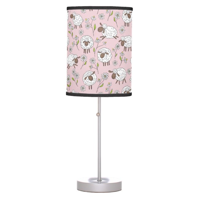 Counting sheep on cotton candy pink table lamp (Front)