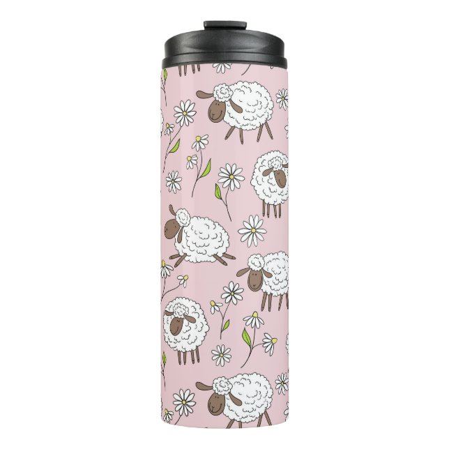 Counting sheep on cotton candy pink thermal tumbler (Front)