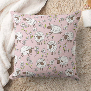 Counting sheep on cotton candy pink throw pillow