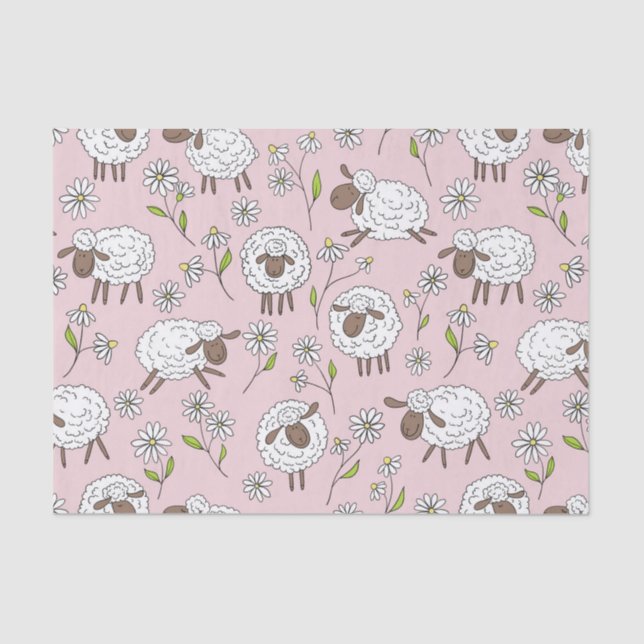 Counting sheep on cotton candy pink tissue paper (Front)