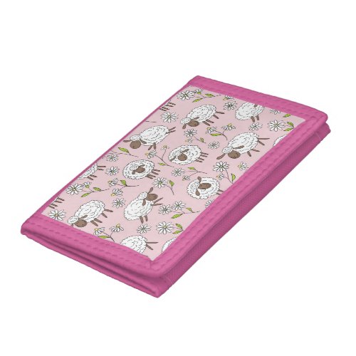 Counting sheep on cotton candy pink trifold wallet