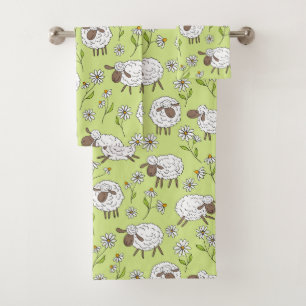 Counting sheep on honney dew green bath towel set