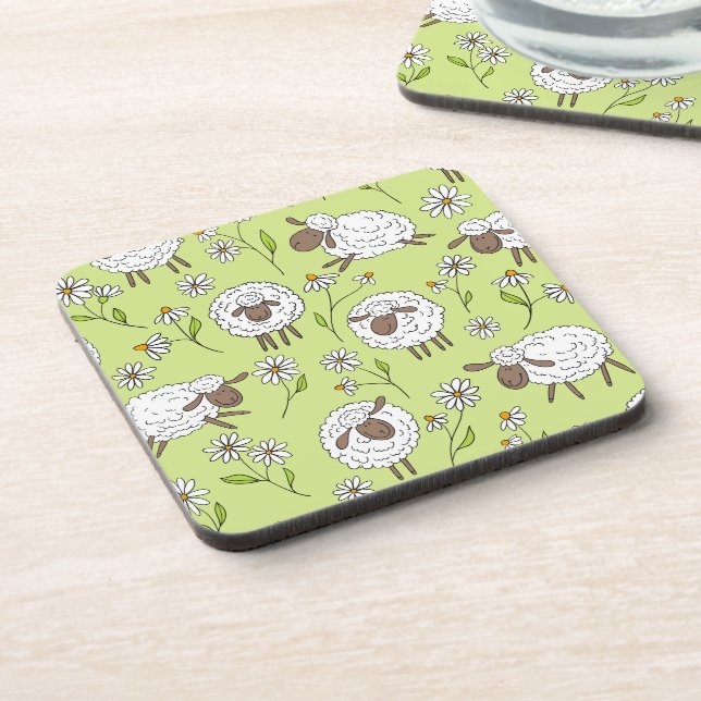 Counting sheep on honney dew green beverage coaster (Left Side)