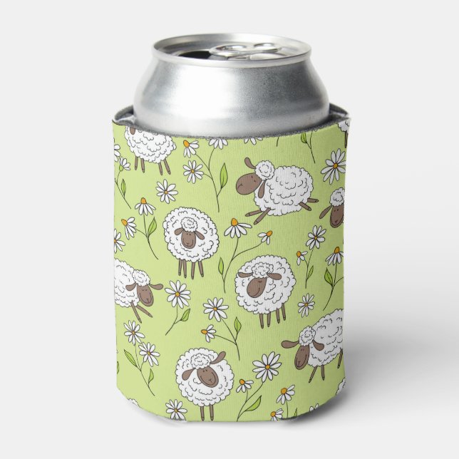 Counting sheep on honney dew green can cooler (Can Front)