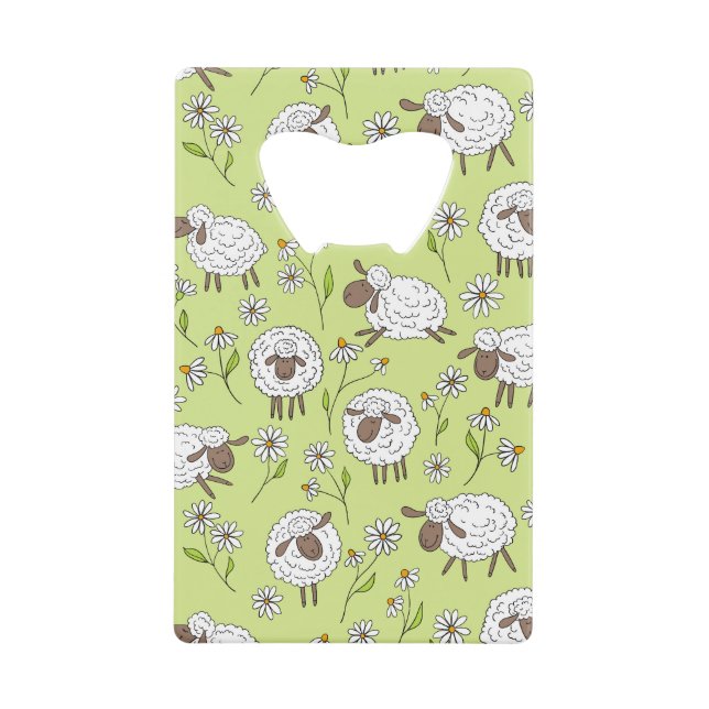 Counting sheep on honney dew green credit card bottle opener (Front)