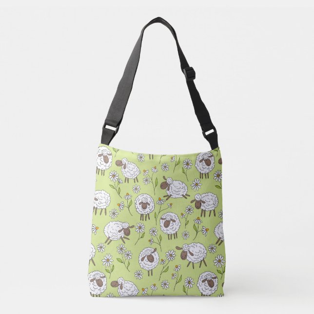 Counting sheep on honney dew green crossbody bag (Front)