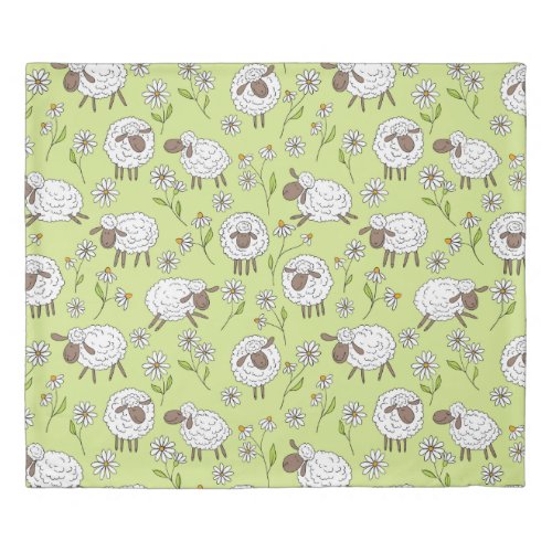 Counting sheep on honney dew green duvet cover