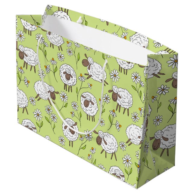 Counting sheep on honney dew green large gift bag (Back Angled)