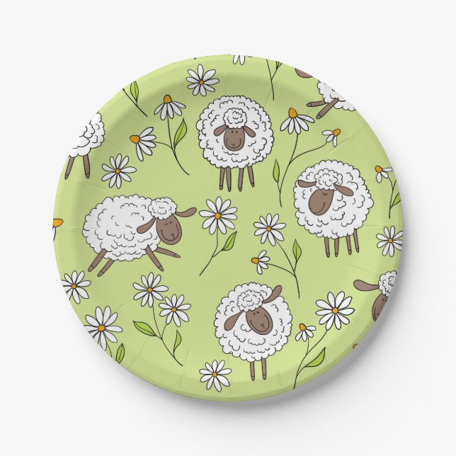 Counting sheep on honney dew green paper plates (Front)