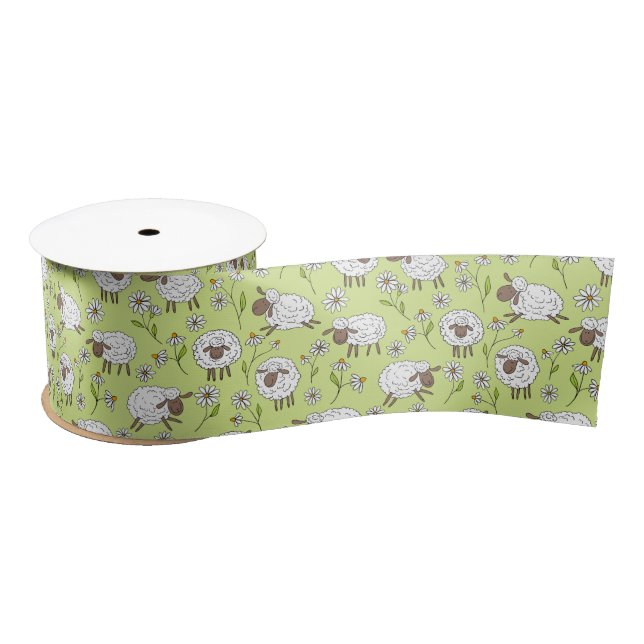 Counting sheep on honney dew green satin ribbon (Spool)