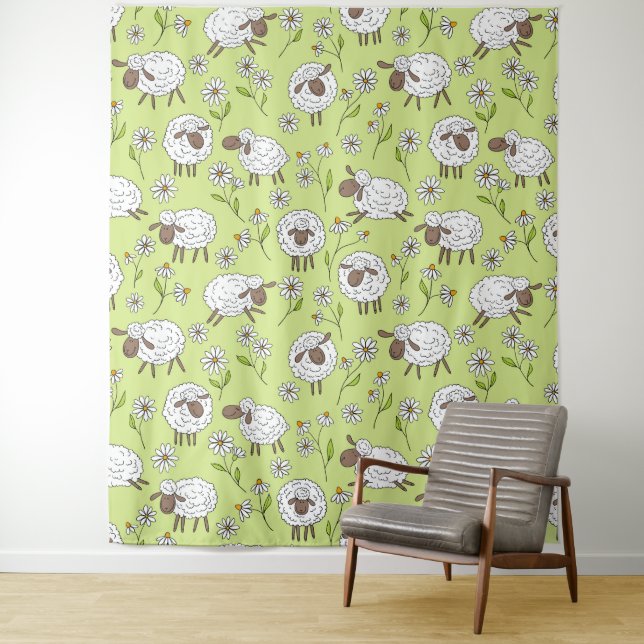 Counting sheep on honney dew green tapestry (In Situ)
