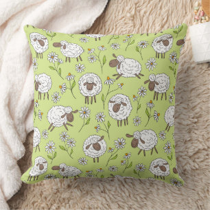 Counting sheep on honney dew green throw pillow