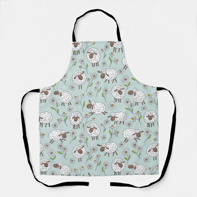 Counting sheep on sea glass blue apron (Front)