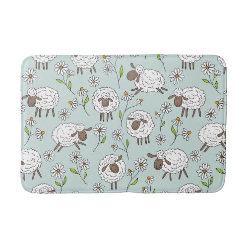 Counting sheep on sea glass blue bath mat