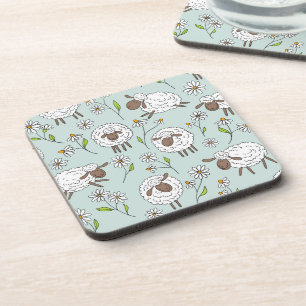 Counting sheep on sea glass blue beverage coaster