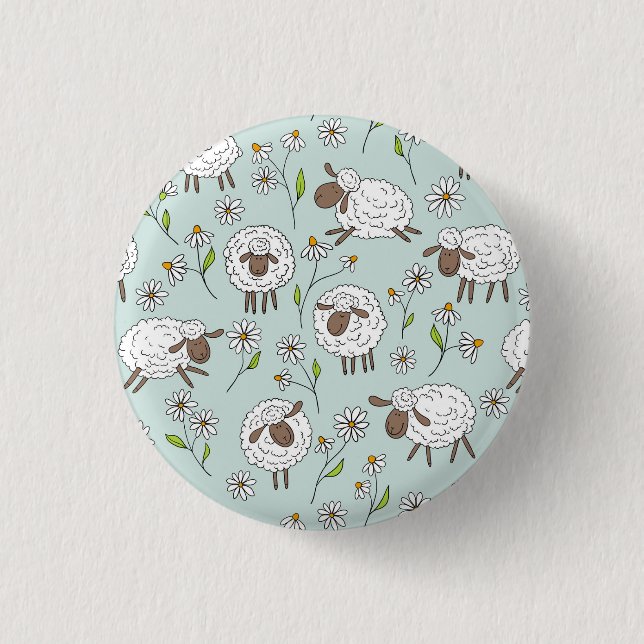 Counting sheep on sea glass blue button (Front)