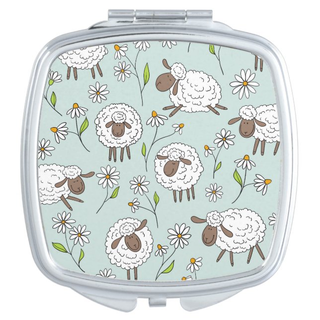 Counting sheep on sea glass blue compact mirror (Front)