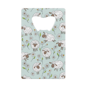 Counting sheep on sea glass blue credit card bottle opener