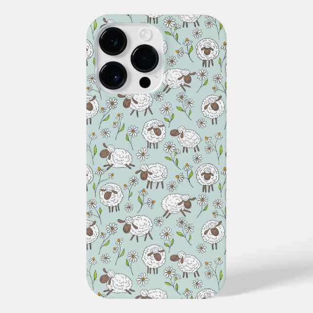 Counting sheep on sea glass blue iPhone case (Back)