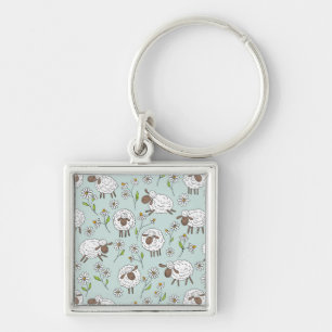 Counting sheep on sea glass blue keychain