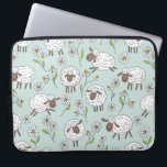 Counting sheep on sea glass blue laptop sleeve<br><div class="desc">Hand-painted cute doodle sheeps and daisies</div>