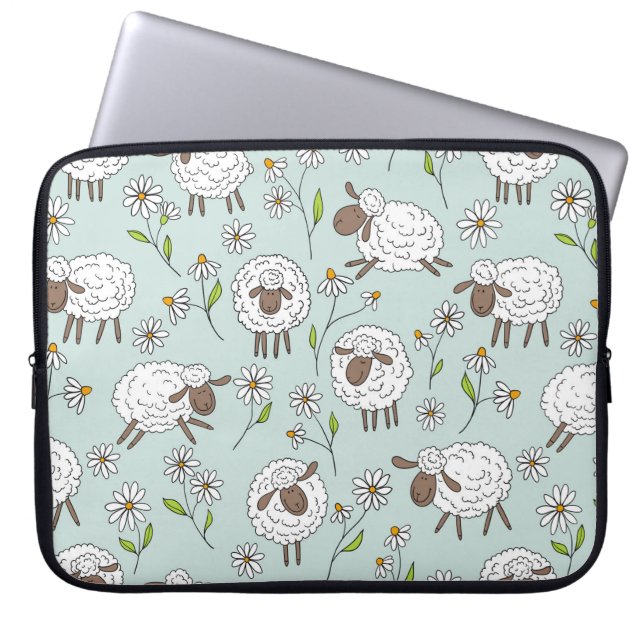 Counting sheep on sea glass blue laptop sleeve (Front)