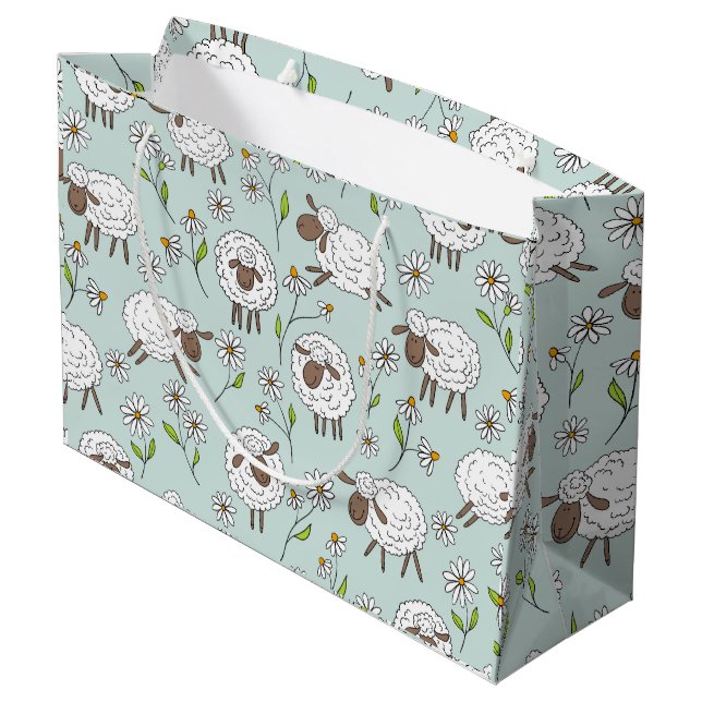 Counting sheep on sea glass blue large gift bag (Back Angled)
