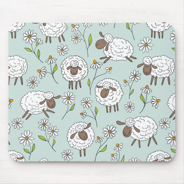 Counting sheep on sea glass blue mouse pad (Front)