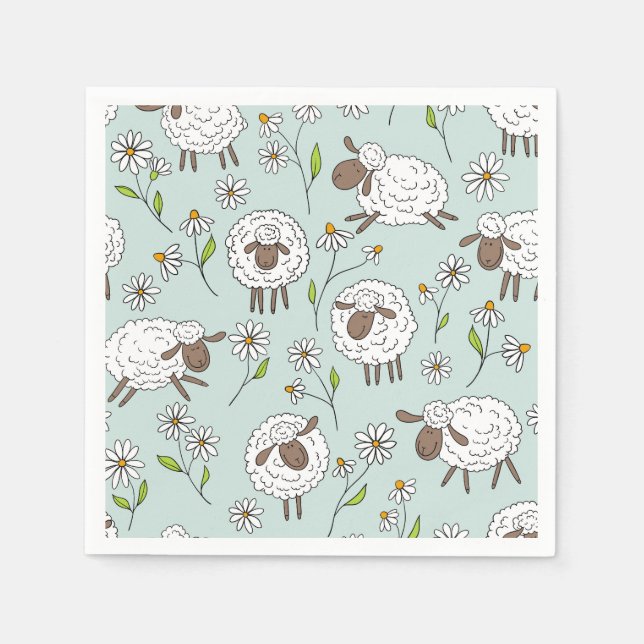 Counting sheep on sea glass blue napkins (Front)