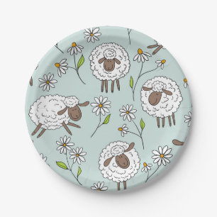 Counting sheep on sea glass blue paper plates