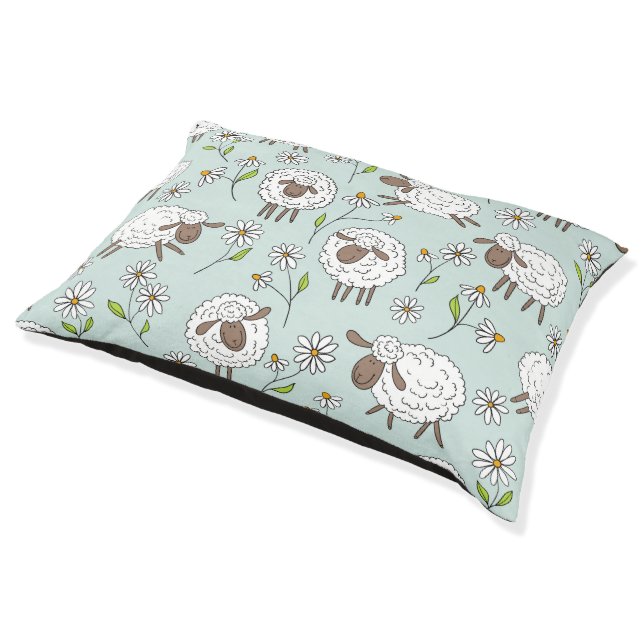 Counting sheep on sea glass blue pet bed (Angled)