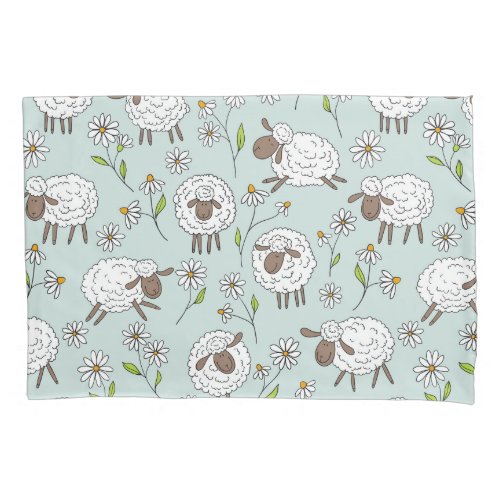 Counting sheep on sea glass blue pillow case