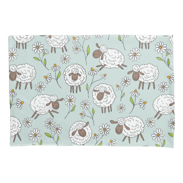 Counting sheep on sea glass blue pillow case (Front-Left)
