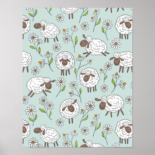 Counting sheep on sea glass blue poster