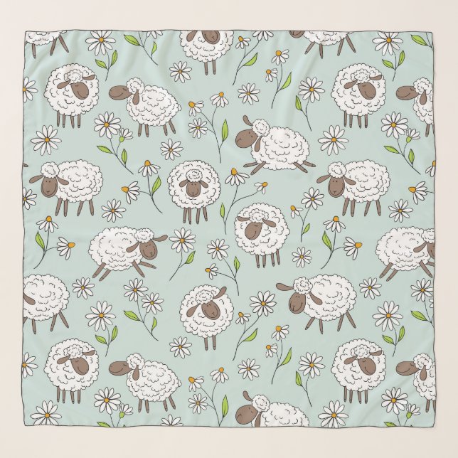 Counting sheep on sea glass blue scarf (Front)