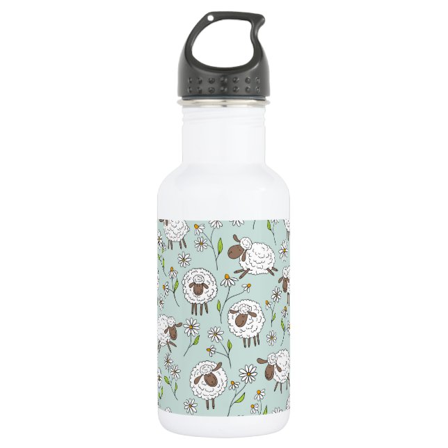 Counting sheep on sea glass blue stainless steel water bottle (Front)