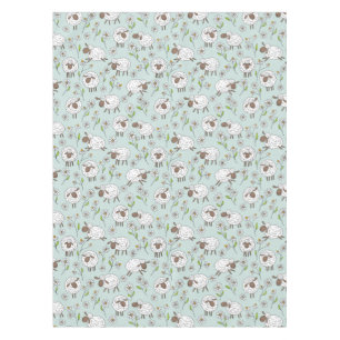 Counting sheep on sea glass blue tablecloth