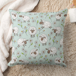 Counting sheep on sea glass blue throw pillow