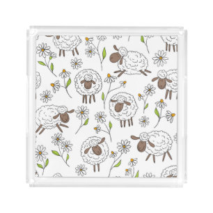 Counting sheep on white acrylic tray