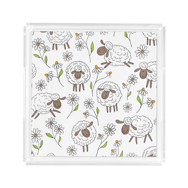 Counting sheep on white acrylic tray (Front)