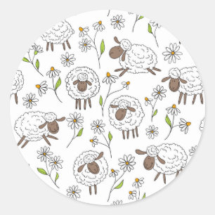 Counting sheep on white classic round sticker