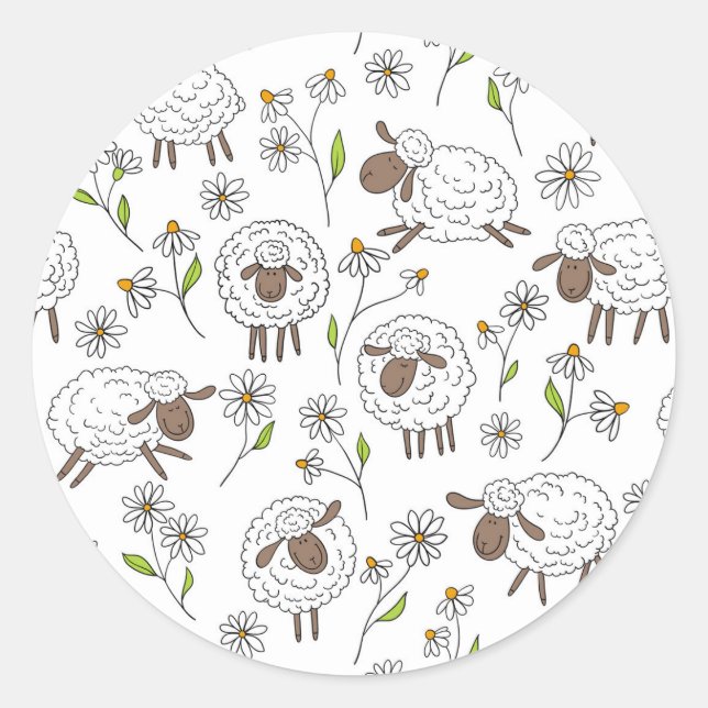 Counting sheep on white classic round sticker (Front)